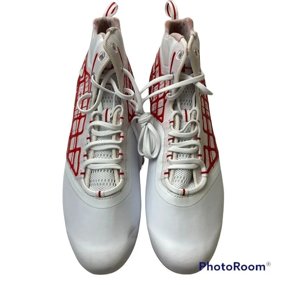 Under Amour‎ White and Red Banshee Mid MC Lacrosse Shoes Size 15